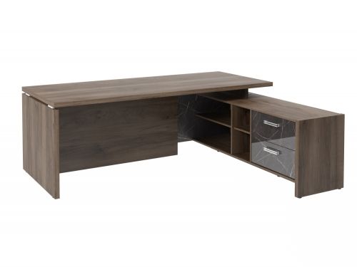 Стол руководителя с опорной тумбой Festus FI-121R.GG 1800x2100x750 (Орех Пацифик Табак/Камень Пьетра Гриджиа черный)