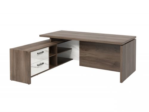 Стол руководителя с опорной тумбой Festus FB-119L.GG 1800x1900x750 (Орех Пацифик Табак/Мрамор Леванто белый)
