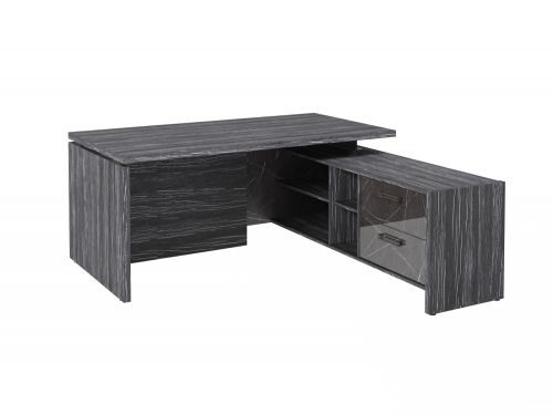Стол руководителя с опорной тумбой Festus FB-117R.GG 1800x1700x750 (Древесина Графит/Камень Пьетра Гриджиа черный)