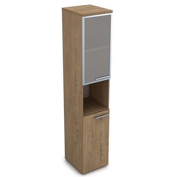 9ПП.005.20 Пенал высокий со стеклом и нишей (400x450x2045), правый (Teakwood)