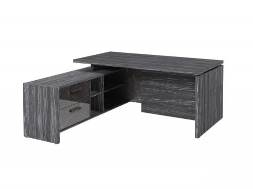 Стол руководителя с опорной тумбой Festus FB-117L.GG 1800x1700x750 (Древесина Графит/Камень Пьетра Гриджиа черный)