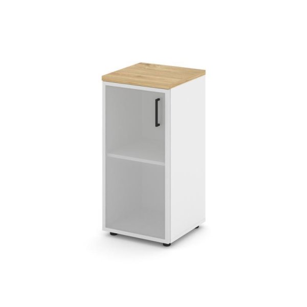 Шкаф низкий узкий SN.STU-303(L) (400х400х833) (Белый/Тиквуд Светлый/Сатин)