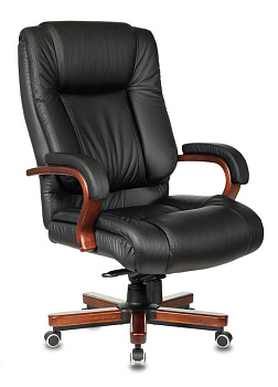 Кресло руководителя T-9925WALNUT черный кожа/кожзам крестов. металл/дерево