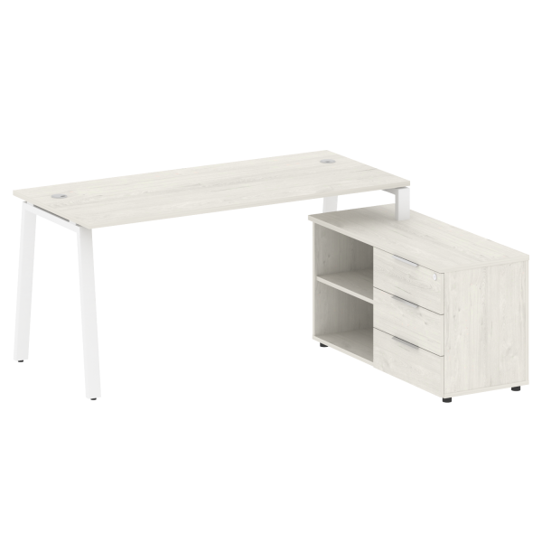 Рабочая станция с тумбой на А-образном м/к Metal System Style БА.РС-СТС-2.4 (R) 1700x1520x750 (Дуб наварра/Белый металл)