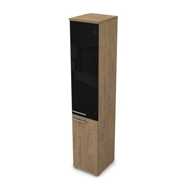 9ПП.005.26 Пенал высокий со стеклом (400x450x2045), правый (Teakwood)