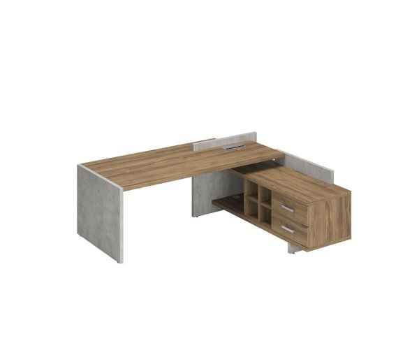 Стол руководителя правый Wood&Stone СФ-531202 2200x1996x840 (Дуб Чарльстон/Бетон Чикаго)