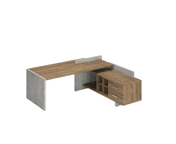Стол руководителя правый Wood&Stone СФ-531222 1800x1798x840 (Дуб Чарльстон/Бетон Чикаго)