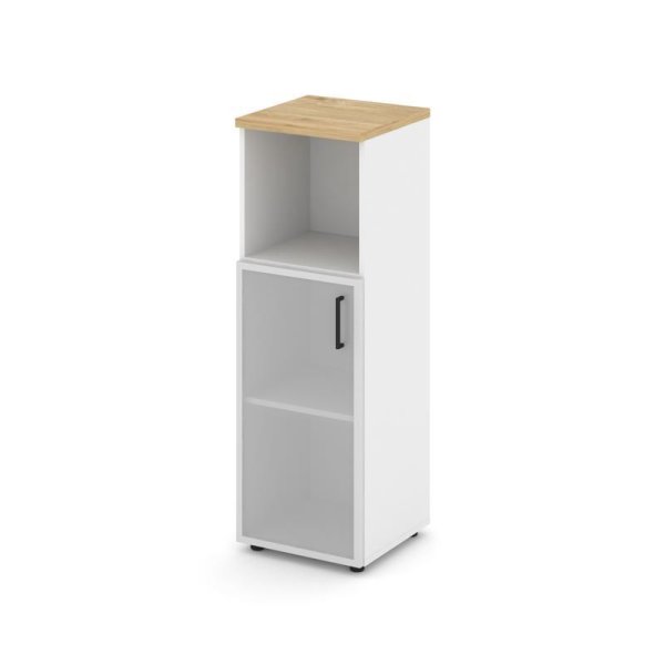 Шкаф средний узкий SN.STU-203(L) (400х400х1203) (Белый/Тиквуд Светлый/Сатин)